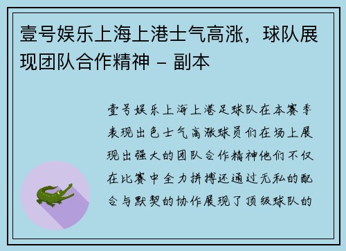 壹号娱乐上海上港士气高涨，球队展现团队合作精神 - 副本