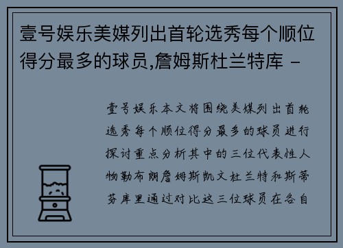 壹号娱乐美媒列出首轮选秀每个顺位得分最多的球员,詹姆斯杜兰特库 - 副本