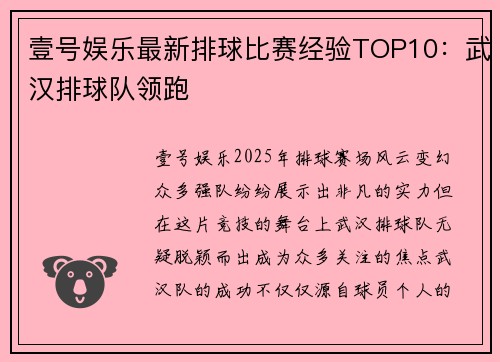 壹号娱乐最新排球比赛经验TOP10：武汉排球队领跑