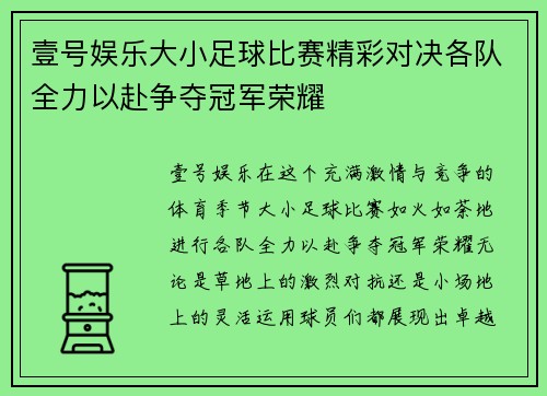壹号娱乐大小足球比赛精彩对决各队全力以赴争夺冠军荣耀